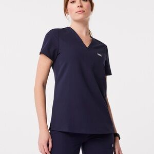 Figs Deep Blue V-Neck Short Sleeve Top